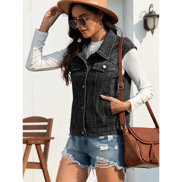Stunner Collared Denim Vest - Picture 2 of 4